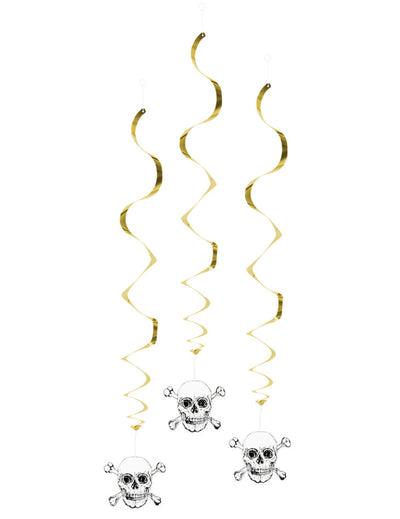 Décorations à suspendre Pirate Jolly Roger pour fête dorées avec spirales et têtes de mort