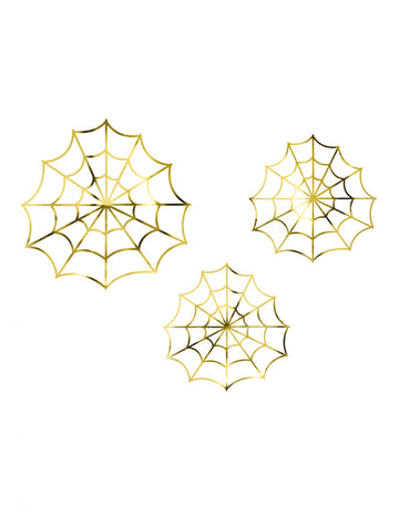 3 goldene metallische Spinnennetz-Papierdekorationen