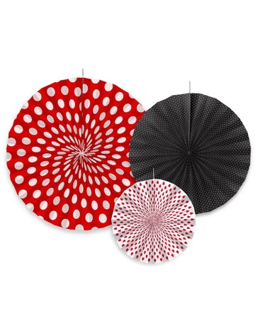 3 rozetové dekorace v puntíkovaném kartonu 23, 32 a 40 cm pověsit