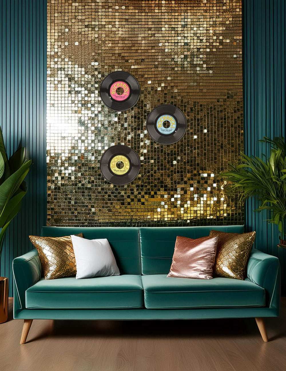 Umístění na stěnu se 3 vinylovými deskami dekorace rock & roll