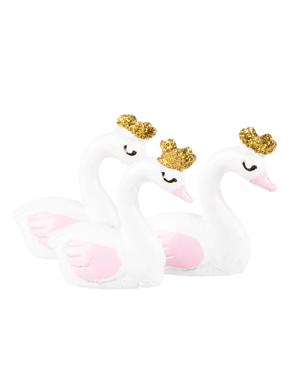 Figurkyně z pryskyřice labutě pro baby shower růžová a zlatá
