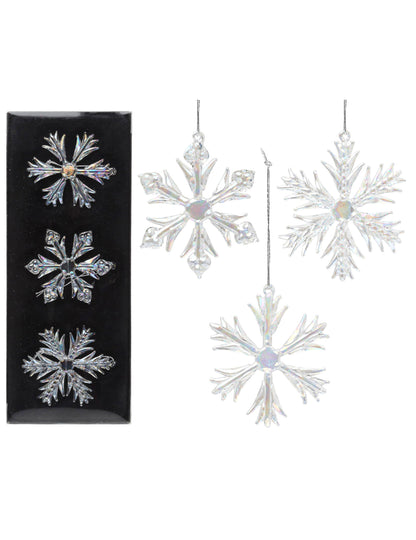 3 duhové skleněné sněhové vločky k zavěšení 7 cm