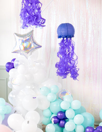 3 lanternes en papier méduses rêves de sirène 24 cm bleu violet vert