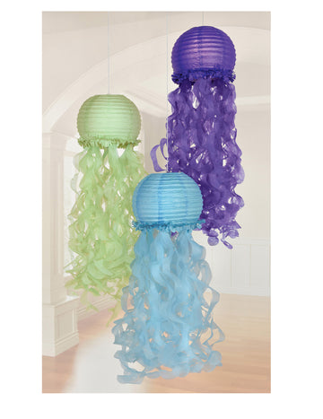 3 Quallen-Papierlaternen Meerjungfrauen-Träume 24 cm blau lila grün