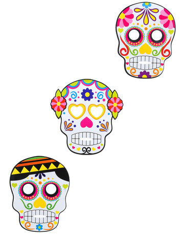 3 různé kartonové masky Dia de los muertos pro dospělé Halloween