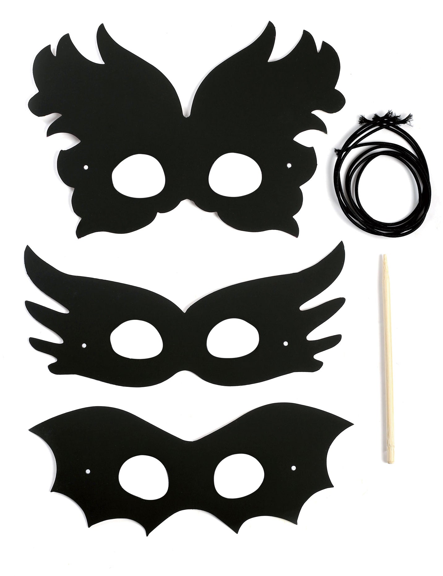 3 ploché kartonové škrabací masky pro kreativní festival volného času