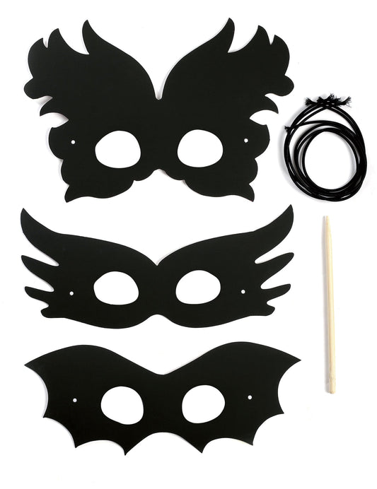 3 masques plats à gratter en carton festival loisir créatif pour enfant et adulte noirs avec stylet