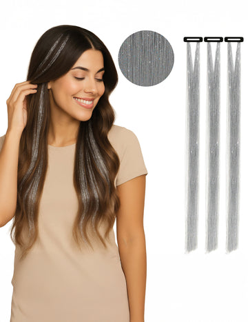 3 stříbrné lesklé melír 50 cm