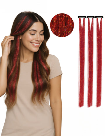 3 Mèches brillantes rouges 50 cm