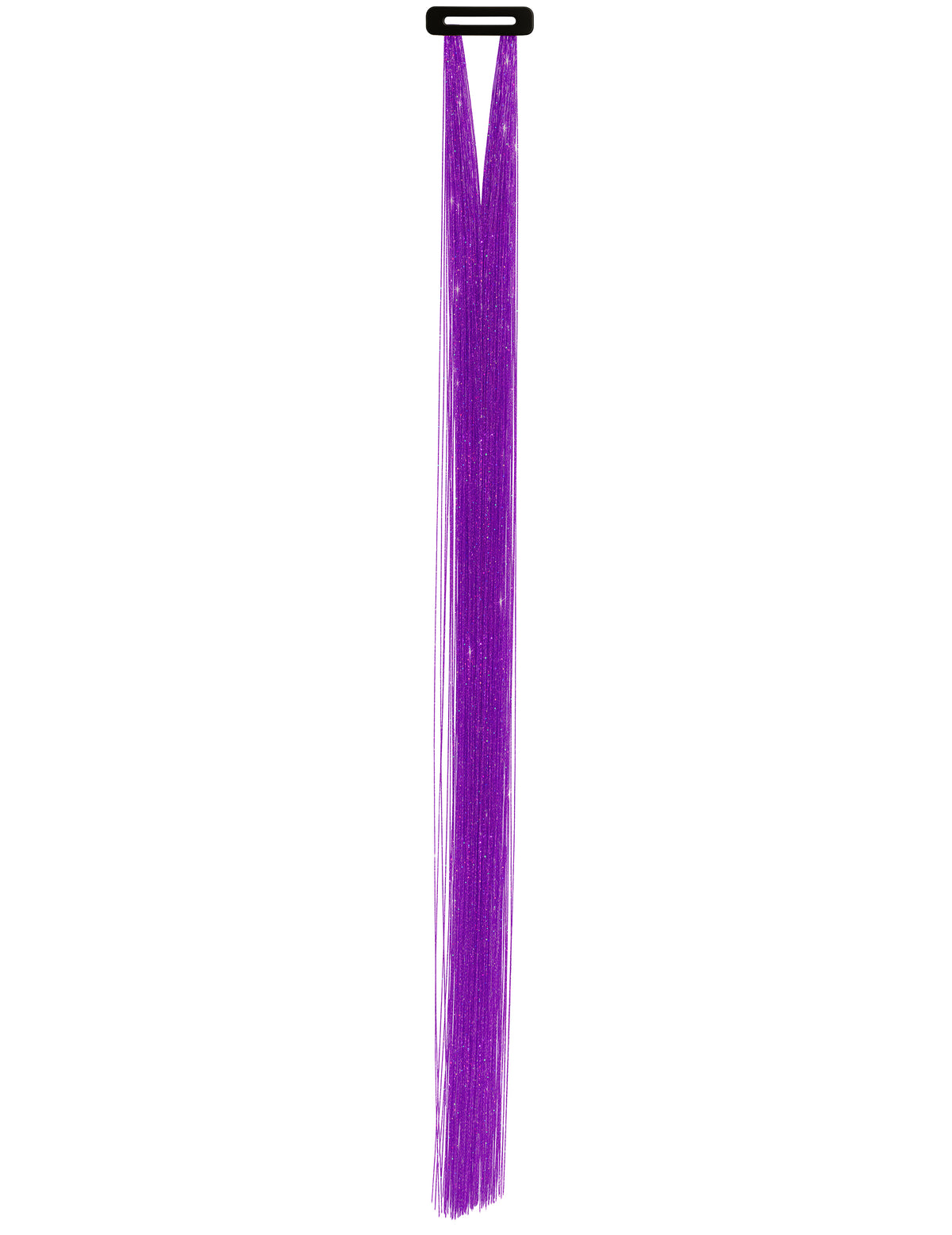 Détail du système d'attache des 3 mèches brillantes pour femme violettes