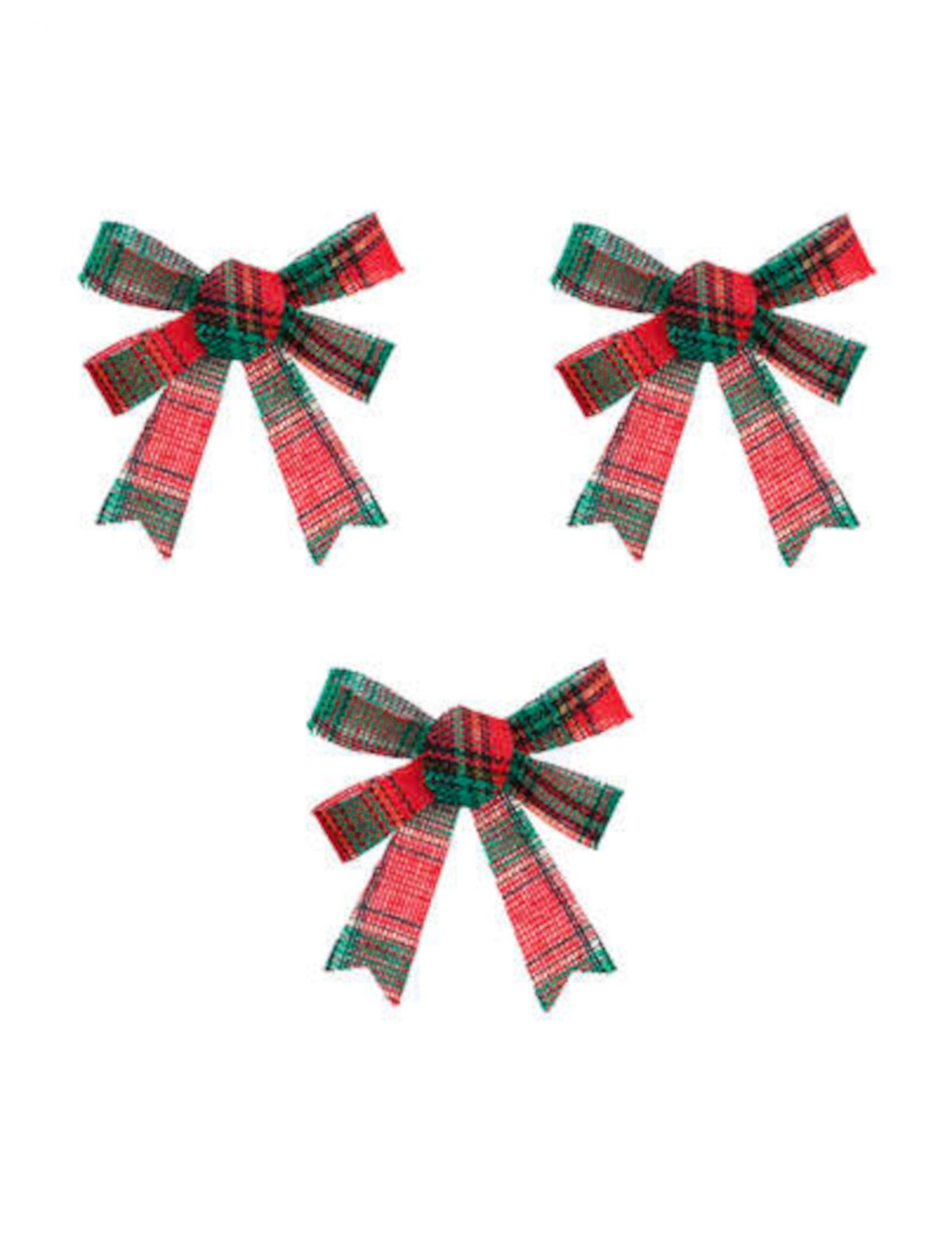 3 vánoční mašle se zeleným a červeným tartanovým vzorem 10 x 12 cm