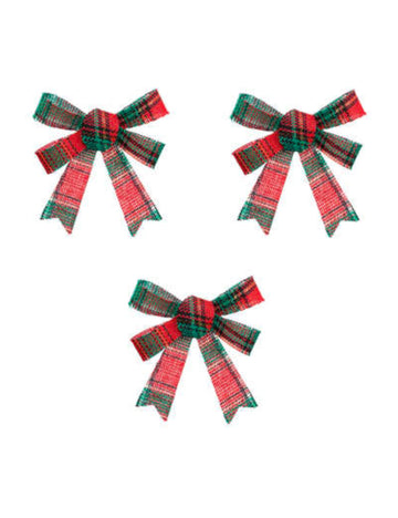 3 vánoční mašle se zeleným a červeným tartanovým vzorem 10 x 12 cm