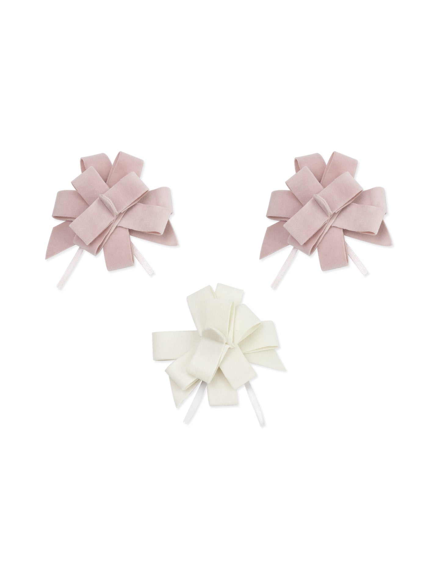 3 Růžové a bílé sametové stahovací mašle 9 cm na křest