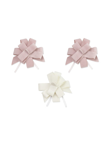 3 Růžové a bílé sametové stahovací mašle 9 cm na křest