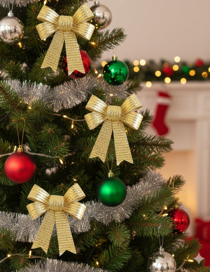 3 Třpytivé zlaté mašle 10 x 13 cm 