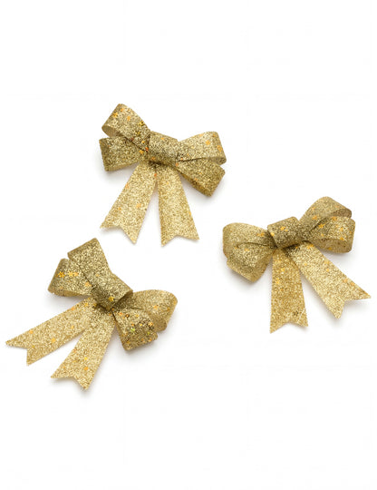 3 zlaté třpytivé mašle 10 x 13 cm 