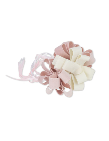 3 Růžové a bílé sametové stahovací mašle 9 cm na křest