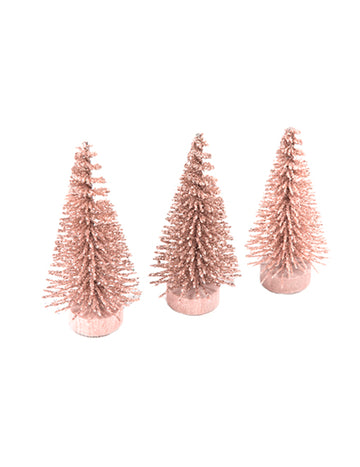3 malé umělé stromky z růžového zlata 5,5 x 2,5 cm