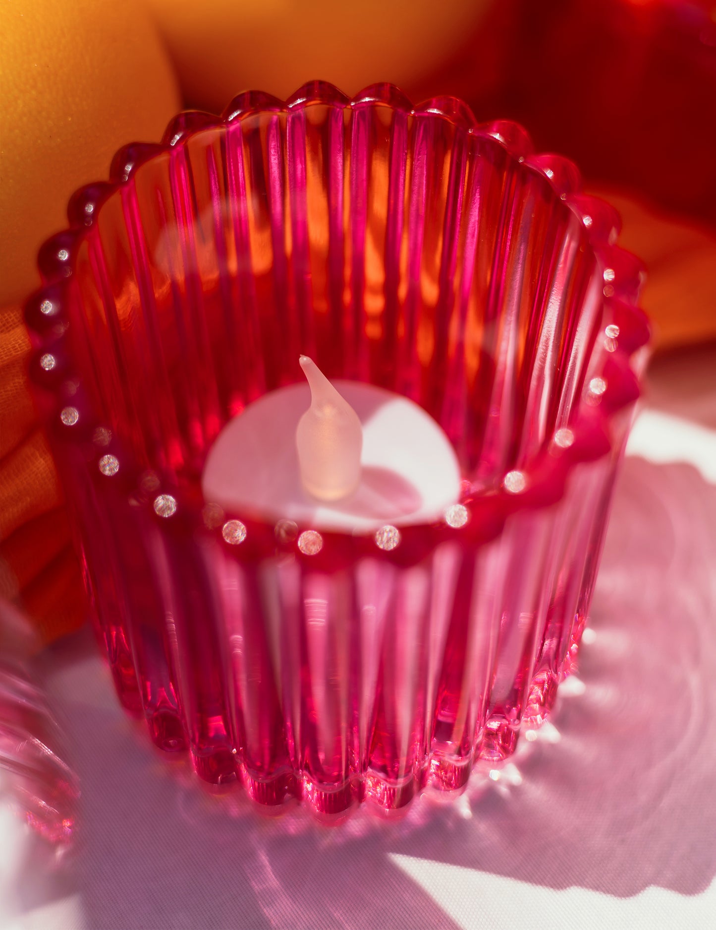 3 Photophore aus rosa, orangefarbenem und gelbem Glas, 7,5 cm