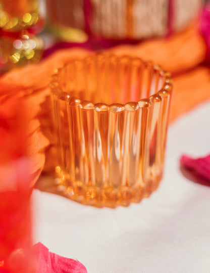 3 Photophore aus rosa, orangefarbenem und gelbem Glas, 7,5 cm