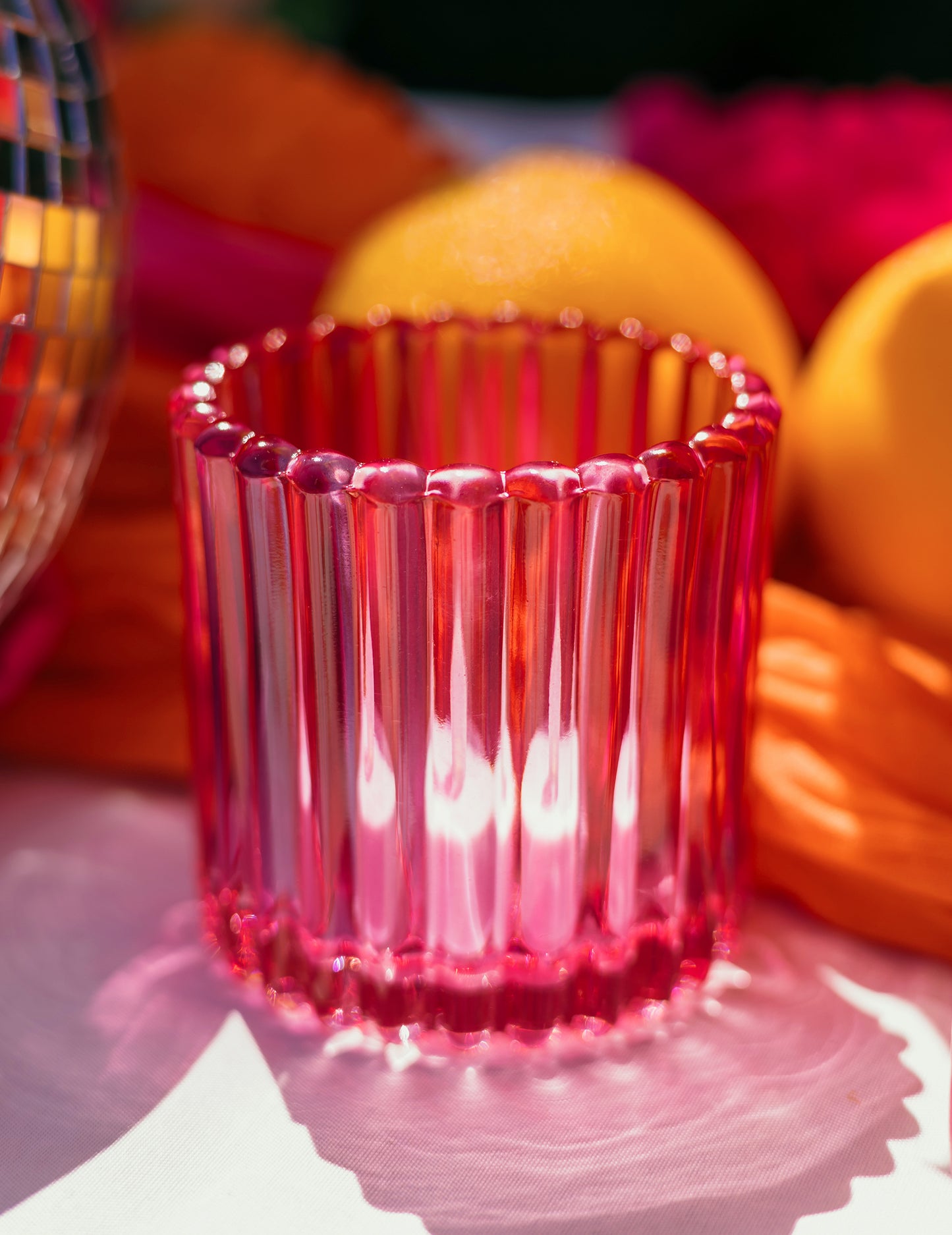 3 Photophore aus rosa, orangefarbenem und gelbem Glas, 7,5 cm