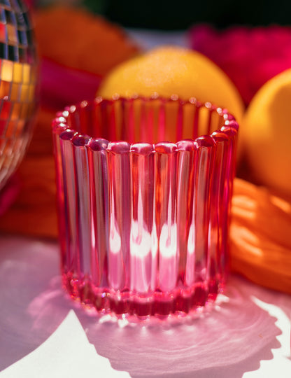 3 Photophore aus rosa, orangefarbenem und gelbem Glas, 7,5 cm