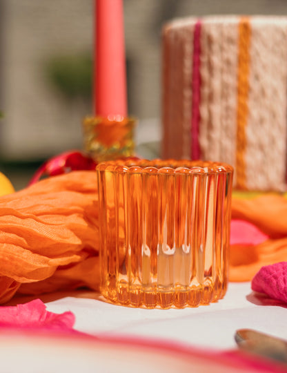 3 Photophore aus rosa, orangefarbenem und gelbem Glas, 7,5 cm