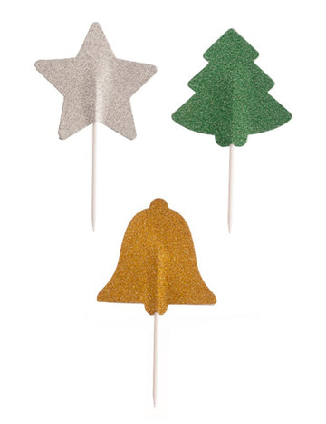 3 vánoční třpytivé papírky 5 cm zvon hvězda strom