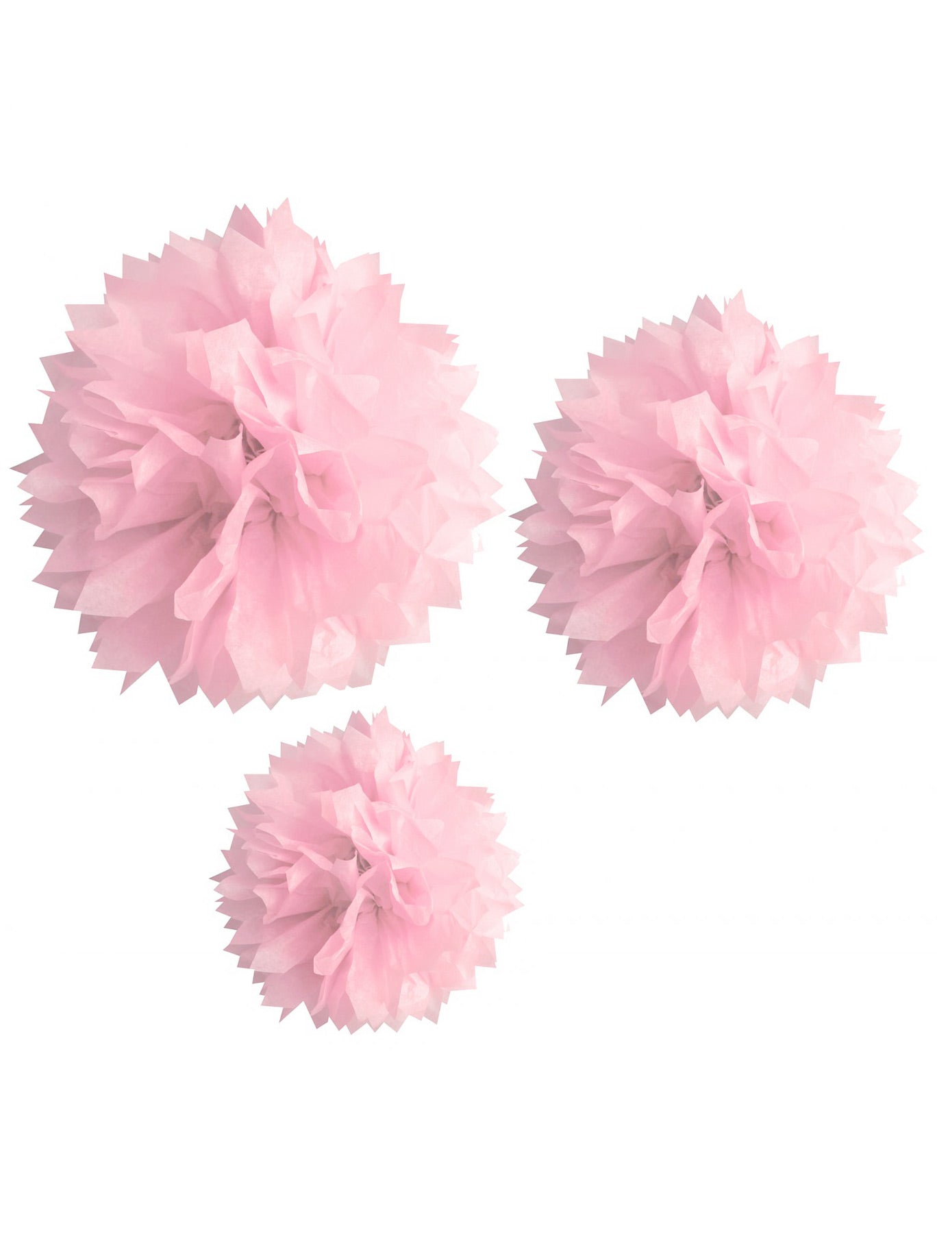 3 růžový papír pompoms 20, 30 a 40 cm