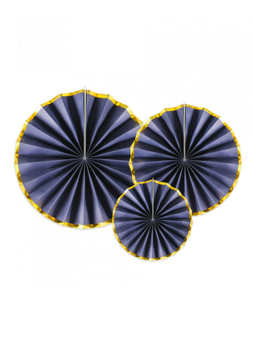 3 kartonové rozety v noční modré a zlaté barvě 23, 32 a 40 cm k zavěšení 
