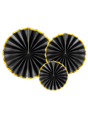 3 černo-zlaté kartonové rozety 23, 32 a 40 cm