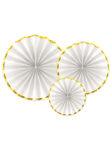 3 bílé a zlaté papírové rozety 40, 32 a 23 cm na ozdobu