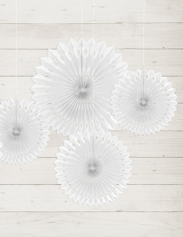 3 bílé papírové rozety pro vějíře 20, 25 a 30 cm
