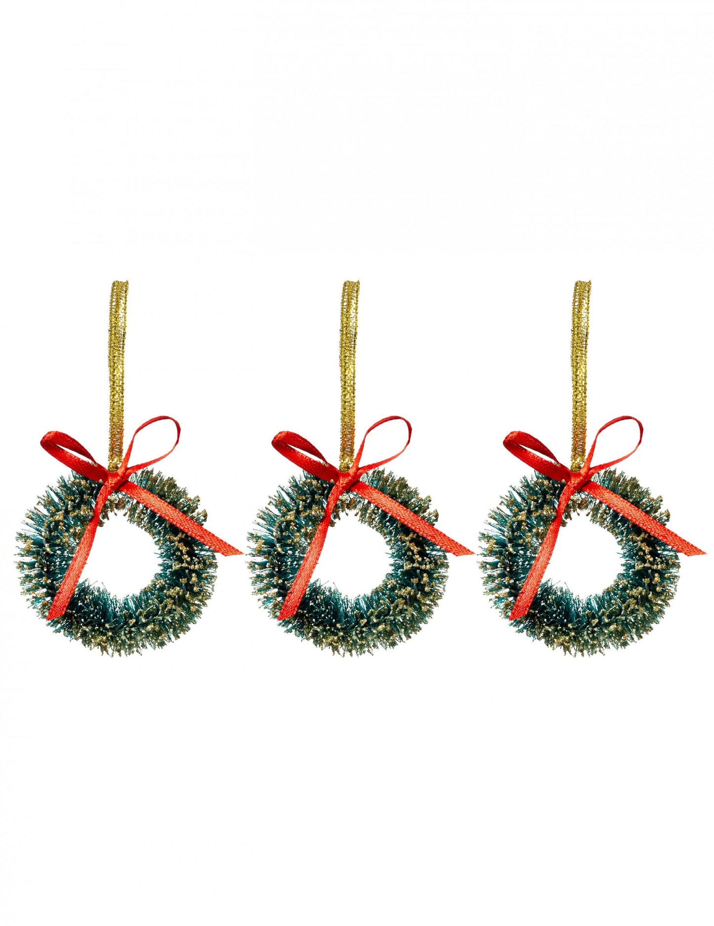 Lot de 3 suspensions couronnes de sapin pour Noël vert avec nœud rouge