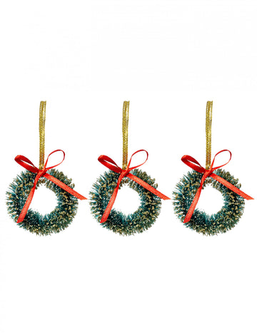 3 zavěšení na jedlové věnce 5 cm s červenou mašlí