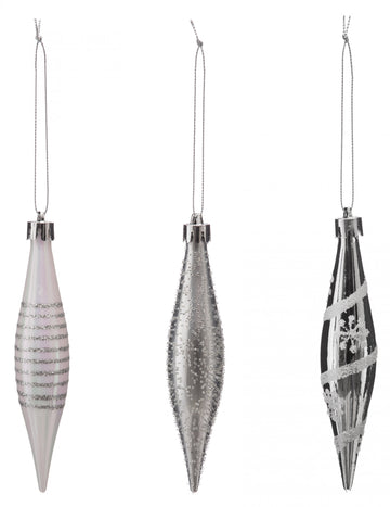 3 závěsné dekorace ve tvaru ledové kostky stříbrné 15 cm 