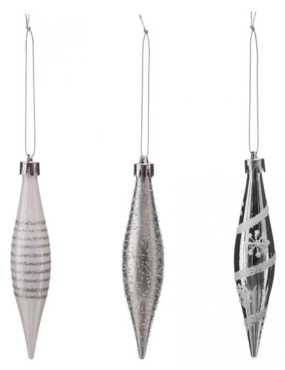 3 závěsné dekorace ve tvaru ledové kostky stříbrné 15 cm 