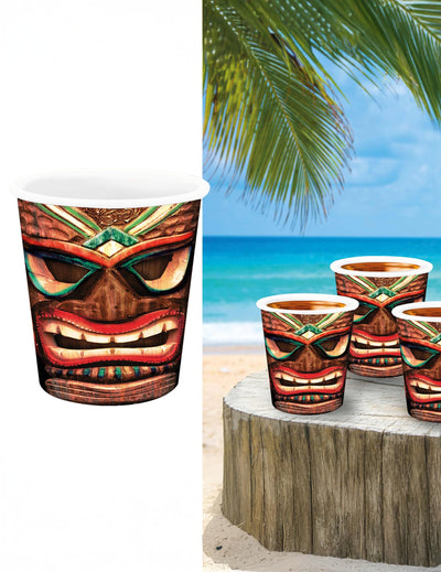 Verres à shooter tiki Hawaï marron à motif de masque en bois coloré