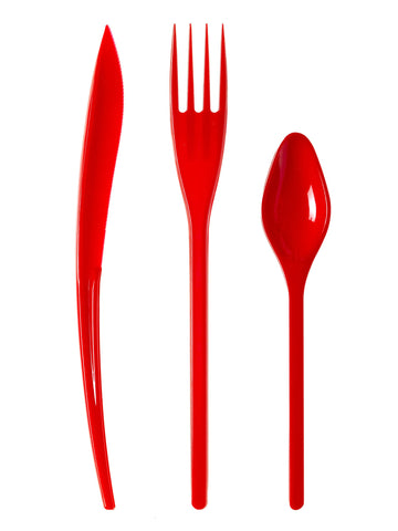 30 červených plastových příborů - Premium 