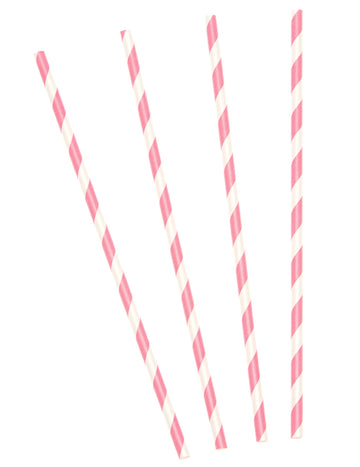 30 retro růžovo-bílé pruhované papírové brčka 19,5 cm 