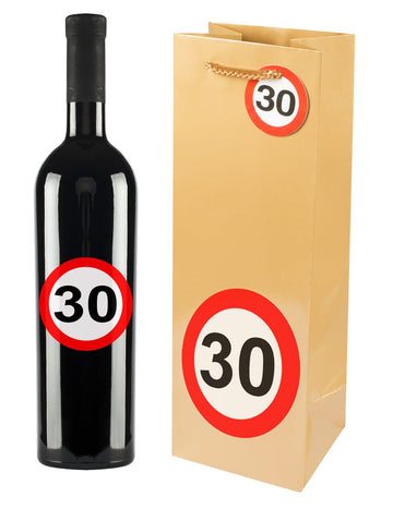 Pochette cadeau 30 ans pour adulte dorée avec motif panneau de signalisation