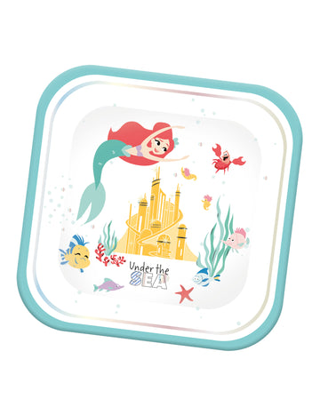 Assiettes en carton carré premium Ariel pour enfant bleues à bordure irisée