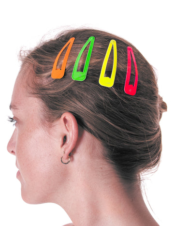 4 Barrettes à cheveux colorées pour femme orange vert jaune et rose fluo