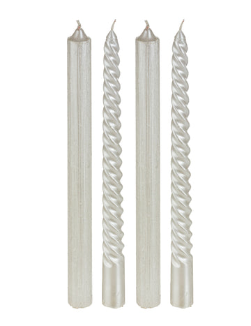 4 bílé svíčky a třpytky 25 cm zkroucený