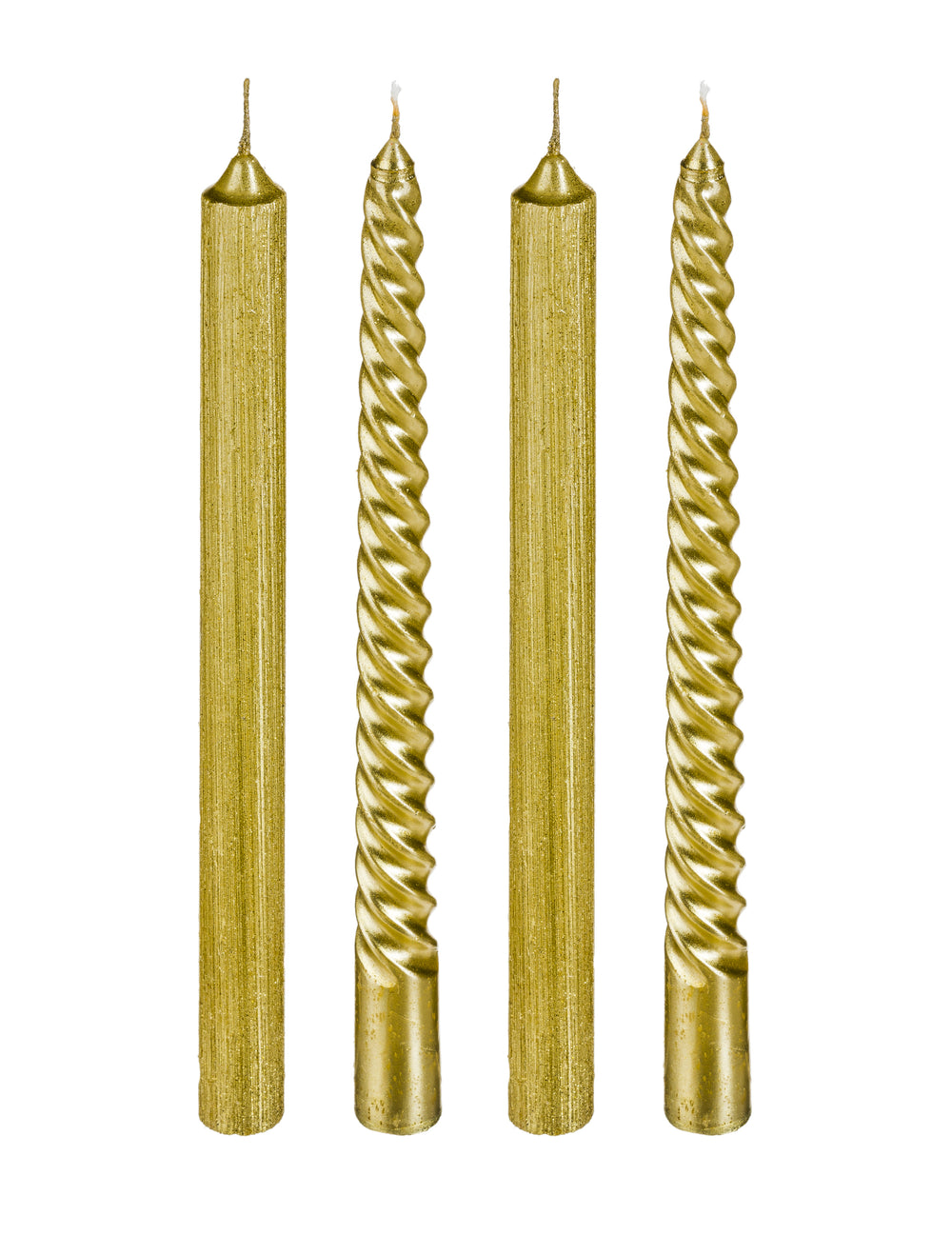 Bougies chandelles or et paillettes torsadées pour fête or