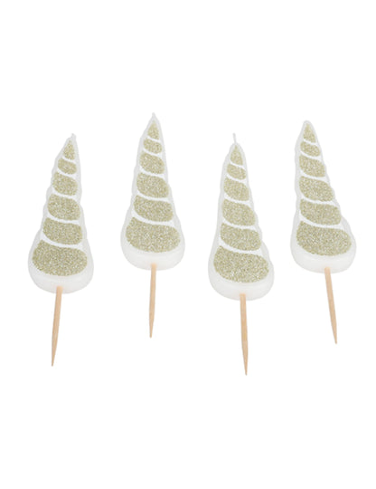 4 bougies corne de licorne pour fête paillettes champagne