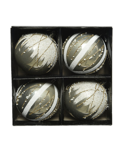 4 bílé a zlaté třpytivé vánoční koule 8 cm šik a perly