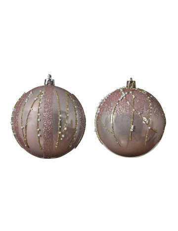 4 Vánoční koule s růžovými a zlatými třpytkami 8 cm 