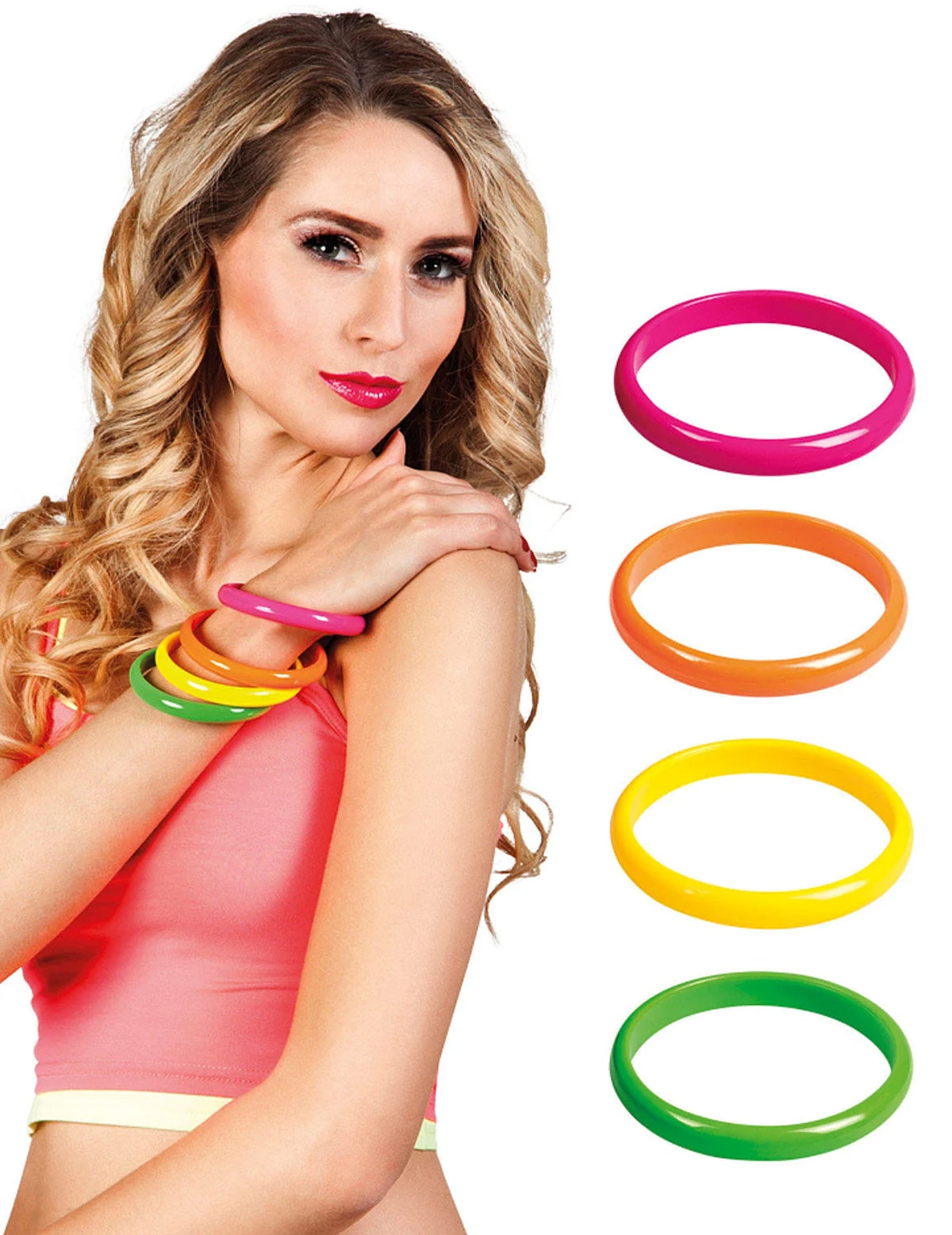 4 bracelets années 80 pour femme multicolore fluo