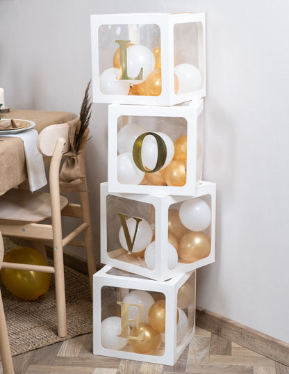 4 bílé průhledné balónkové kostky 30 cm přizpůsobitelné dekorace